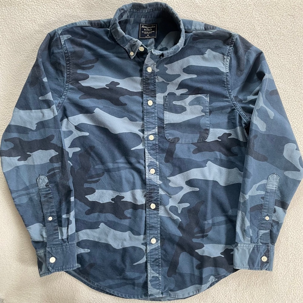 Abercrombie & Fitch‎ Button Down Mens Size M Blue Camo Long Sleeve Cotton Shirt